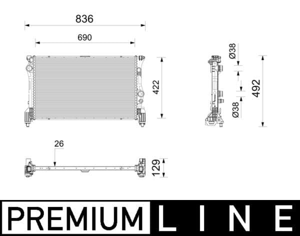 Motorradiator past: MERCEDES SPRINTER 3,5-T (B907), SPRINTER 3,5-T (B907, B910), SPRINTER 3-T (B907), SPRINTER 3-T (B910), SPRINTER 3-T (B910, B907), SPRINTER 4-T (B907) 2.2D 02.18-12.21