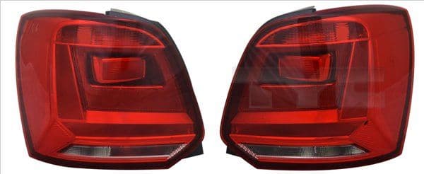Achterlicht Rechts (P21W/W16W, kleur indicator red, kleur van het glas red) past: VW POLO V 6C 05.14-09.17