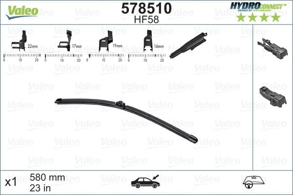 Wisserblad Flat Voor met spoiler (1pcs) HF58 HydroConnect 580mm past: MERCEDES A (W169), B SPORTS TOURER (W245), CITAN MIXTO (DOUBLE CABIN), CITAN (MPV), CITAN/MINIVAN (W415), VANEO (414) 12.01-