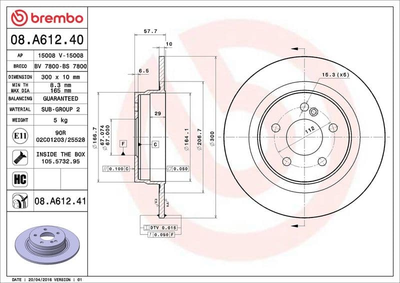 Brake disc Achter Links/Rechts past: MERCEDES C (C204), C (W204), C T-MODEL (S204), E (A207), E (C207) 1.6-3.0 01.07-