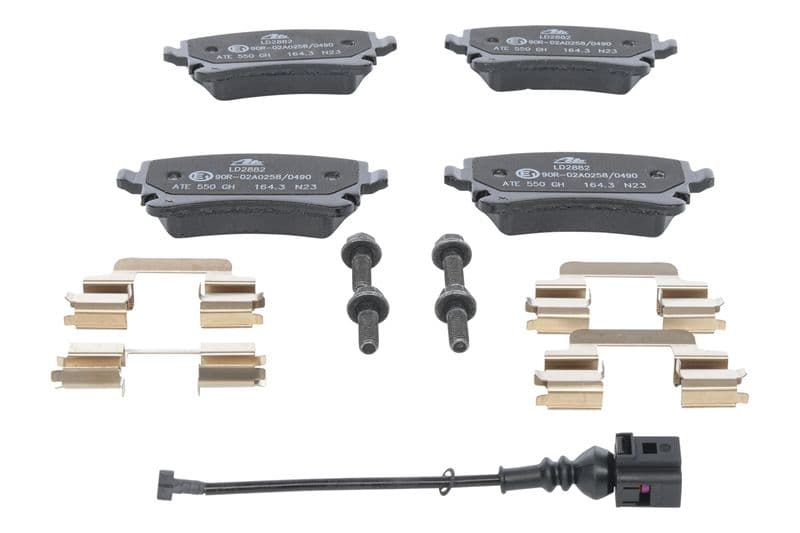 Keramische remblokken Achter (met extra's  met remklauw geleidingsbouten), past: VW CALIFORNIA T5 CAMPER, CALIFORNIA T6 CAMPER, MULTIVAN T5, MULTIVAN T6, TRANSPORTER T5 1.9D-Electric 04.03-08.24
