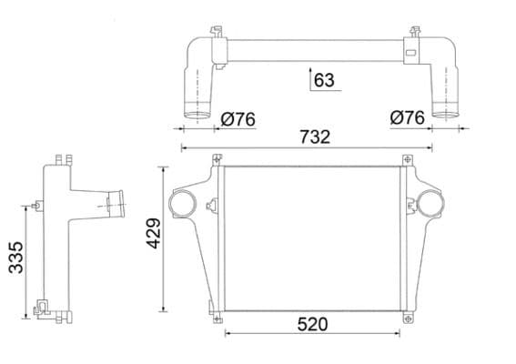 Toevoerluchtkoeler past: DAF CF 65, LF 45, LF 55 CE136C-GR220 01.01-