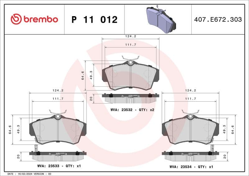 Remblokken set Voor , past: CHRYSLER PT CRUISER 1.6-2.4 06.00-12.10