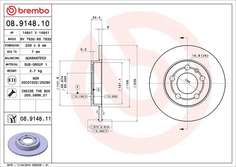 Brake disc Achter Links/Rechts past: AUDI A3, TT  SKODA OCTAVIA I, OCTAVIA II  VW BORA, BORA I, GOLF IV 1.6-3.2 12.96-12.13
