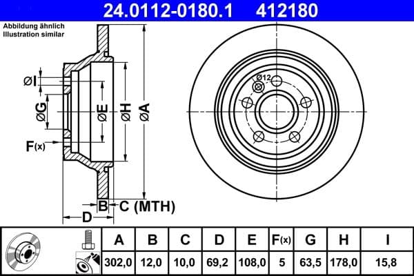 Brake disc Achter Links/Rechts past: VOLVO S80 II, V70 III, XC70 II 1.6-4.4 03.06-12.16