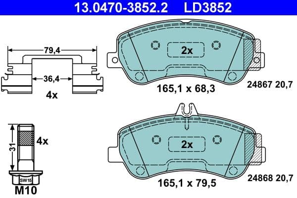 Keramische remblokken Voor (met extra's  met remklauw geleidingsbouten), past: MERCEDES GLK (X204) 2.0-3.5 06.08-12.15