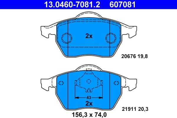 Remblokken set Voor , past: AUDI A3, A4 B5, A6 C4, TT  SEAT IBIZA III, LEON, TOLEDO II  SKODA OCTAVIA I  VW GOLF III, GOLF IV, NEW BEETLE, PASSAT B3/B4, VENTO 1.4-2.9 06.91-12.10