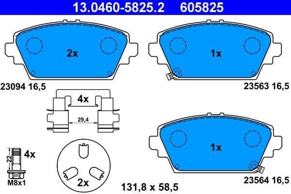 Remblokken set Voor (met extra's  met remklauw geleidingsbouten), past: HONDA ACCORD VI  MG ZR, ZS  NISSAN ALMERA TINO, PRIMERA 1.6-2.5 03.97-