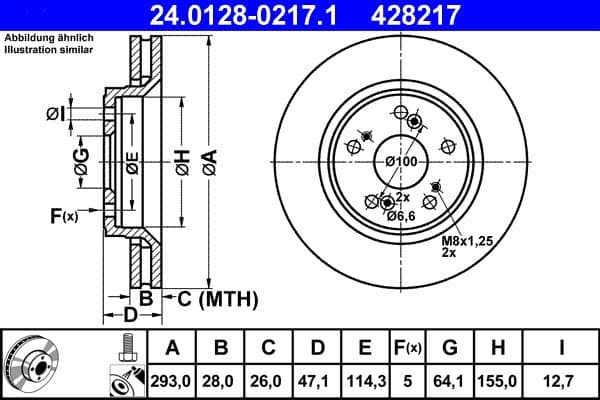Brake disc voor Links/Rechts (293mmx28mm) past: HONDA CR-V III, CR-V IV, CROSSTOUR I 06.06-
