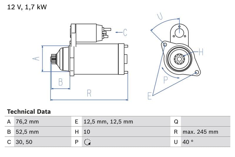 Starter (12V, 1,7kW, gereviseerd) past: SEAT CORDOBA, IBIZA III  SKODA FABIA I, FABIA I PRAKTIK, FABIA II, ROOMSTER, ROOMSTER PRAKTIK  VW GOLF V, POLO IV 1.4D/1.9D/2.0D 11.99-03.10
