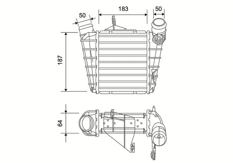 Toevoerluchtkoeler past: SEAT CORDOBA, IBIZA III  SKODA FABIA I, FABIA I PRAKTIK, FABIA II, ROOMSTER, ROOMSTER PRAKTIK  VW FOX, POLO IV 1.4-1.9D 08.99-