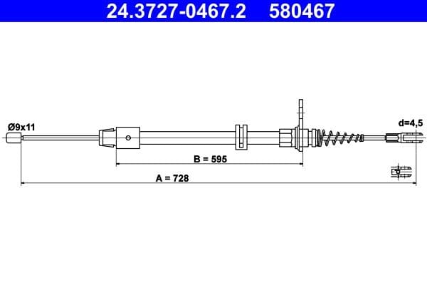 Handremkabel Achter Links/Rechts (728mm) past: MERCEDES C (C204), C T-MODEL (S204), C (W204), E (A207), E (C207) 1.6-6.3 01.07-