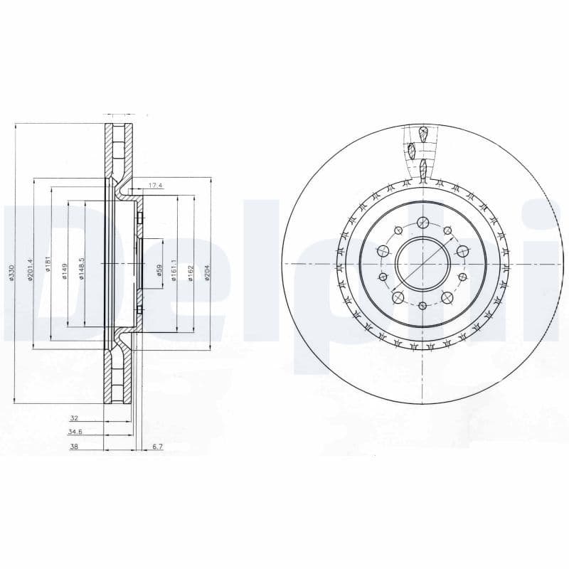 Brake disc Voor Links/Rechts past: ALFA ROMEO 147, 156, GT 1.9D/3.2 03.02-09.10