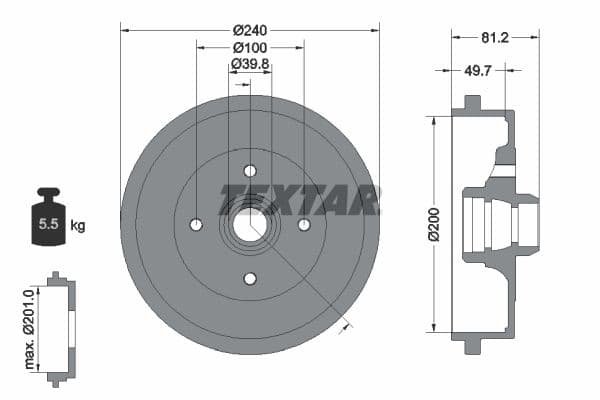 Brake drum Achter past: AUDI 100 C1, 50, 80 B1, 80 B2, 90 B2, COUPE B2  SEAT CORDOBA, IBIZA II, TOLEDO I  SKODA FELICIA CUBE, FELICIA I, FELICIA II  VW CADDY II, GOLF II, GOLF III 0.8-2.2 11.68-