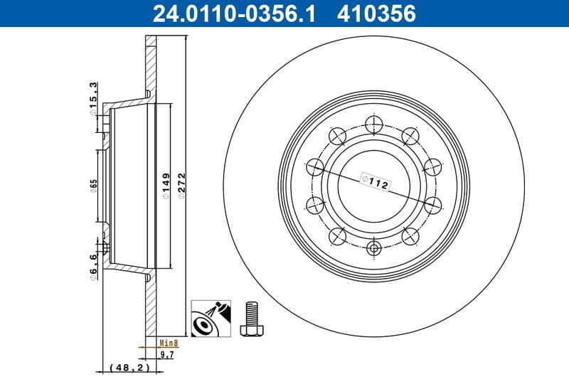 Brake disc Achter Links/Rechts past: AUDI A1, A3, A3 ALLSTREET, Q2, TT  CUPRA ATECA, FORMENTOR, LEON, LEON SPORTSTOURER  FORD TOURNEO CONNECT V761 NADWOZIE WIELKO 1.0-Electric 02.98-