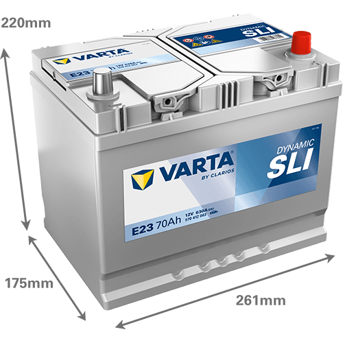 Batterij VARTA 12V 70Ah/630A (EN) Dynamic SLI (R+) 261x175x220 B01 - montageflens 10,5 mm (beginnen)