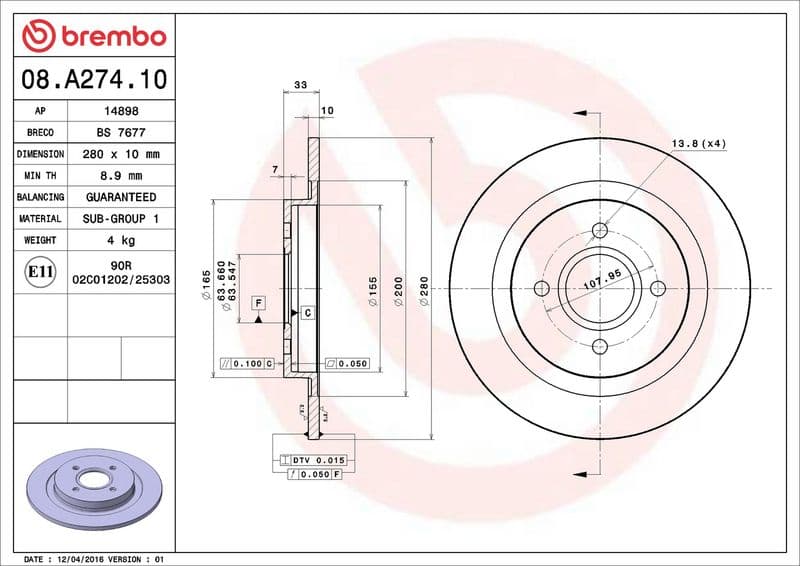 Brake disc Achter Links/Rechts past: FORD FOCUS I 2.0 03.02-11.04