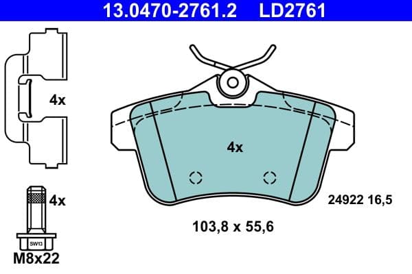 Keramische remblokken Achter , past: DS DS 4, DS 5  CITROEN C4 II, DS4, DS5  FIAT TIPO  PEUGEOT 3008, 3008 I, 308, 308 I, 5008, 5008 I, 508 I, RCZ 1.2-2.0DH 06.09-