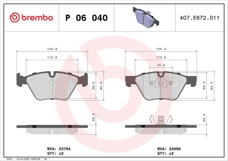 Remblokken set Voor , past: BMW 1 (E81), 1 (E82), 1 (E87), 1 (E88), 3 (E90), 3 (E91), 3 (E92), 3 (E93) 1.6-3.0 06.04-12.13