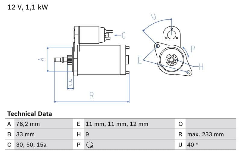 Starter (12V, 1,1kW, gereviseerd) past: VW CADDY I, CADDY II, CORRADO, GOLF I, GOLF II, GOLF III, JETTA II, PASSAT B3/B4, POLO, POLO III CLASSIC, SCIROCCO, VENTO 1.4/1.6/1.8 08.82-09.01