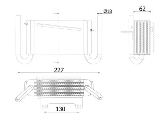Olie radiator (62x306mm) past: DEUTZ FAHR D 4006, D 4006 A, D 4006 P, D 4006 PA, D 4007, D 4506, D 4506 A, D 4506 S, D 4506 SA, D 4507, D 4507 A, D 4807, D 4807 A, D 5006, D 5006 A, D 5007, D 5206