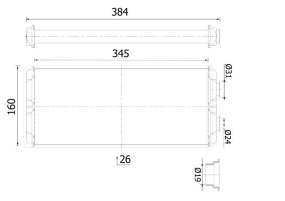 Verwarming (345x160x26mm) past: MERCEDES ATEGO, ATEGO 2, AXOR, AXOR 2 OM457.910-OM926.999 01.98-