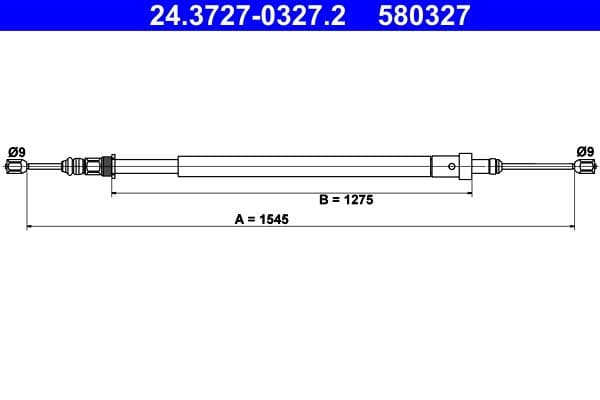 Handremkabel Achter Rechts (1545mm) past: CITROEN XSARA 1.6-2.0D 04.97-08.05