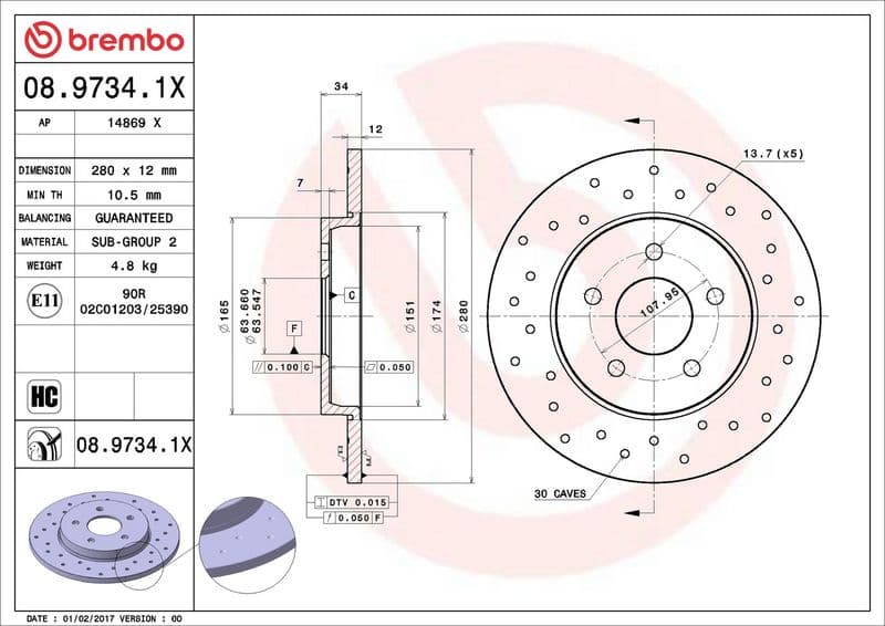 Brake disc Achter Links/Rechts past: FORD MONDEO III  JAGUAR X-TYPE I 1.8-3.0 10.00-12.09