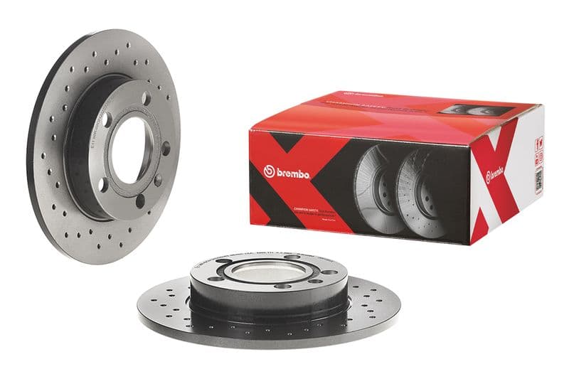 Brake disc, BREMBO Xtra, 1pcs, Drilled, Achter   Links/Rechts, buitendiameter 245 mm, dikte 10 mm, past: AUDI 80 B4, A4 B6, A4 B7, COUPE B3  SEAT EXEO, EXEO ST 1.6-2.8 11.88-05.13