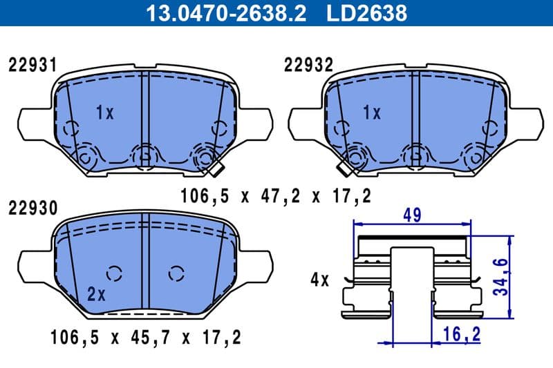 Keramische remblokken Achter , past: CHEVROLET TRAX  OPEL MOKKA / MOKKA X 1.4-1.8 06.12-