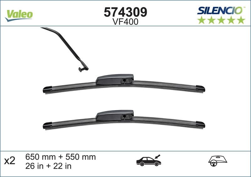 Wisserblad voegloos Voor met spoiler (2pcs) VF400 Silencio Xtrm 650/550mm past: RENAULT GRAND SCENIC II, SCENIC II 06.03-06.09