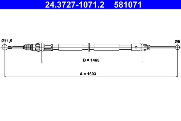 Handremkabel Achter Rechts (1603mm) past: NISSAN PRIMASTAR  OPEL VIVARO A  RENAULT TRAFIC II 1.9D-2.5D 02.01-