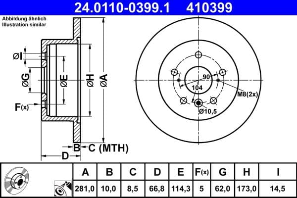Brake disc Achter Links/Rechts past: LEXUS ES 2.5/2.5H/3.5 06.12-06.18