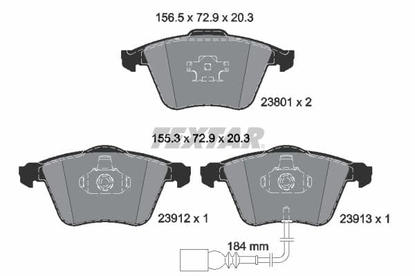 Remblokken set Voor , past: AUDI A3  SKODA SUPERB II  VW CC B7, EOS, GOLF V, PASSAT B6 1.4ALK-3.6 07.03-12.16