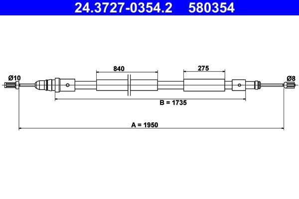 Handremkabel Achter Rechts (1950mm) past: CITROEN XSARA PICASSO 1.6-2.0D 12.99-06.12