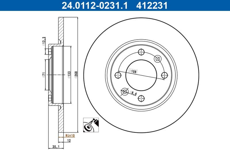 Brake disc Achter Links/Rechts past: DS DS 3 / DS 3  ABARTH 600E  CITROEN C3 IV, C4 III, C4 X  LANCIA YPSILON  OPEL CORSA F, MOKKA  PEUGEOT 2008 II, 208 II 1.2/1.2H/Electric 05.19-