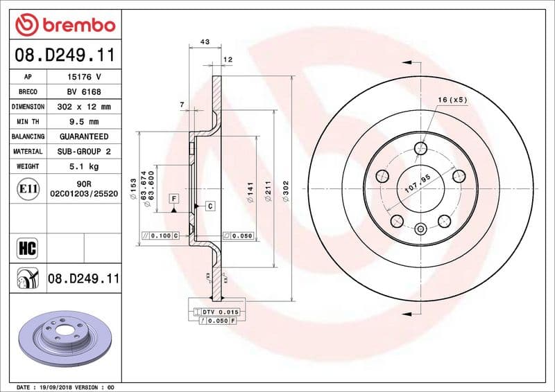 Brake disc Achter Links/Rechts past: VOLVO S60 III, S90 II, V60 II, V90 II, XC60 II 2.0-2.0H 03.16-