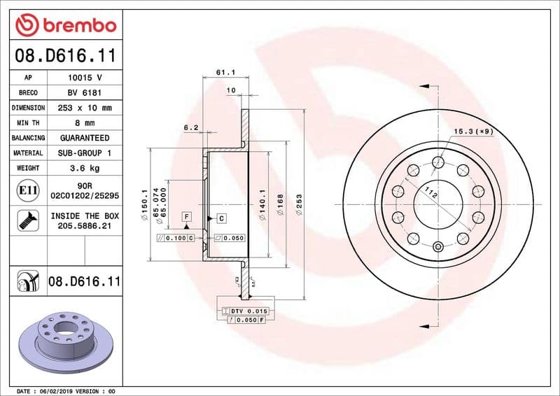 Brake disc Achter Links/Rechts past: SKODA OCTAVIA III 1.0-2.0D 11.12-10.20