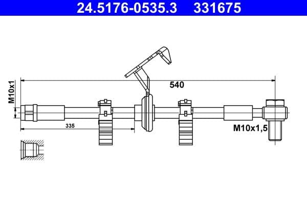 Remleiding/slang flexibel Voor Rechts (lengte 540mm, M10x1/M10x1) past: MERCEDES M (W163) 2.3-5.4 02.98-06.05