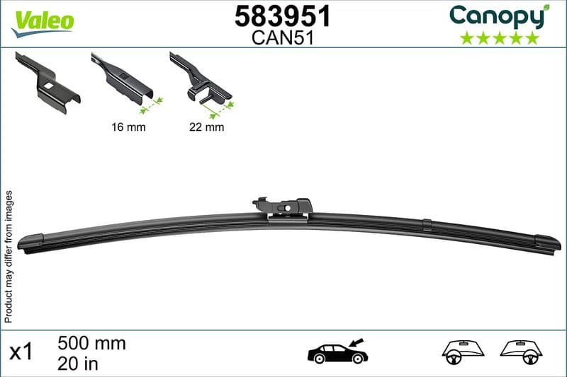 Wisserblad voegloos Voor met spoiler (1pcs) Canopy 500mm past: MERCEDES AMG GT (C190), CITAN MIXTO (DOUBLE CABIN), CITAN (MPV), CITAN/MINIVAN (W415), SLS AMG (C197), SLS AMG (R197) 12.03-
