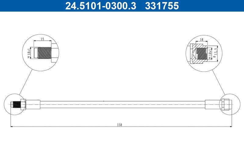 Remleiding/slang Achter Links/Rechts (lengte 330mm, M10x1/M10x1) past: MERCEDES M (W163) 2.3-5.4 02.98-06.05