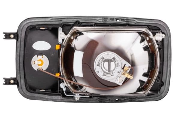 Koplamp Links (H4/P21W/T4W, handleiding, zonder motor, kleur invoegen: zilver, kleur indicator: oranje) past: MERCEDES MK, SK 07.87-09.96