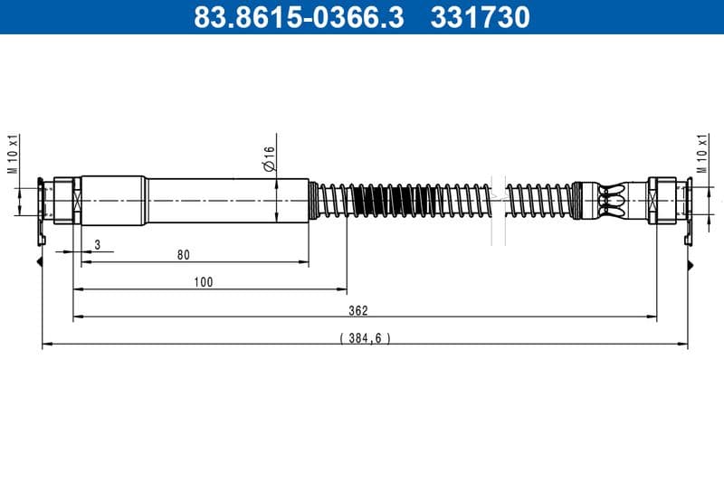 Remleiding/slang flexibel Achter (lengte 362mm, M10x1) past: PORSCHE PANAMERA, PANAMERA SPORT TURISMO 2.9-4.0H 05.16-12.23