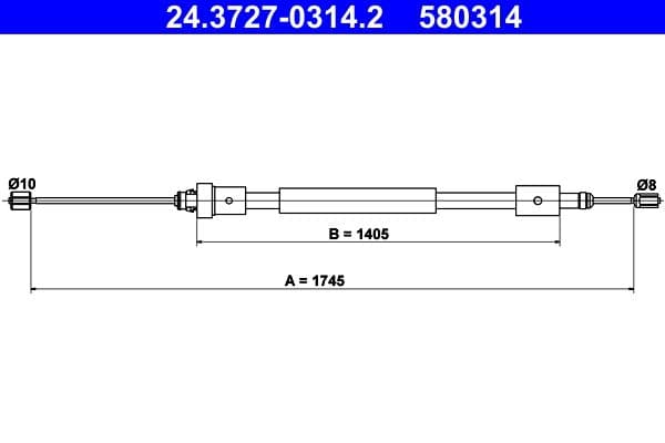 Handremkabel Achter Links (1745mm) past: CITROEN BERLINGO  PEUGEOT PARTNER, PARTNER ORIGIN 1.1-Electric 05.96-12.15