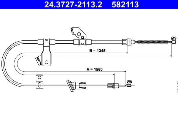 Handremkabel Achter Rechts (1560mm) past: MITSUBISHI COLT, COLT VI 1.1-1.5D 06.04-06.12