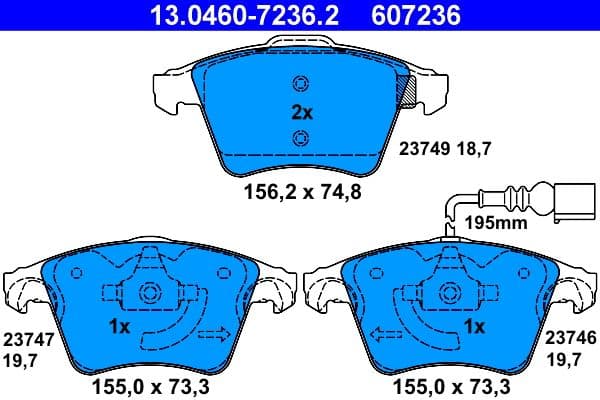 Remblokken set Voor , past: VW CALIFORNIA T5 CAMPER, CALIFORNIA T6 CAMPER, MULTIVAN T5, MULTIVAN T6, TRANSPORTER T5, TRANSPORTER T6, TRANSPORTER T6 / CARAVELLE T6 1.9D-Electric 04.03-08.24