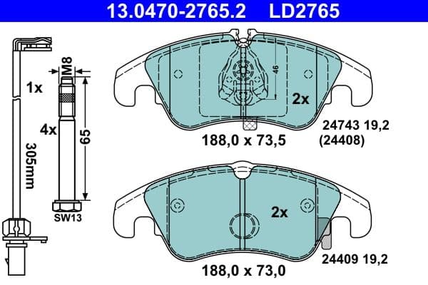 Keramische remblokken Voor (met remklauw geleidingsbouten), past: AUDI A4 ALLROAD B8, A4 B8, A5, A6 ALLROAD C7, A6 C7, A7, Q5 1.8-4.2 06.07-09.18