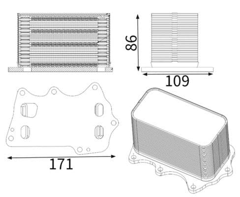 Olie radiator past: BMW 1 (F20), 1 (F21), 2 (F22, F87), 2 (F23), 2 (G42, G87), 3 (F30, F80), 3 (F31), 3 (G20, G80, G28), 3 (G21), 3 (G21, G81), 3 GRAN TURISMO (F34), 4 (F32, F82) 3.0-3.0H 07.15-