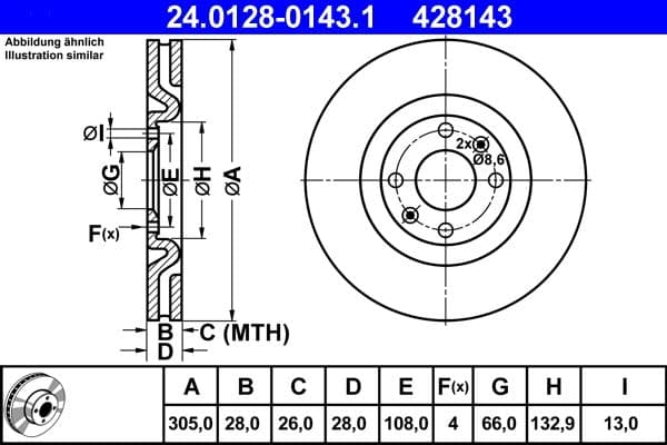 Brake disc Voor Links/Rechts past: PEUGEOT 406 2.2D/3.0 03.97-12.04