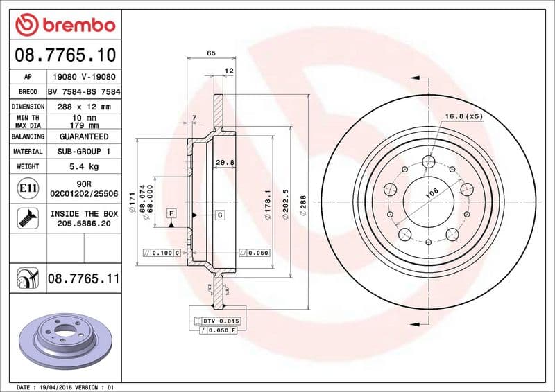 Brake disc Achter Links/Rechts past: VOLVO S60 I, S70, S80 I, S80 II, V70 I, V70 II, XC70 I 2.0-3.0 12.95-04.10
